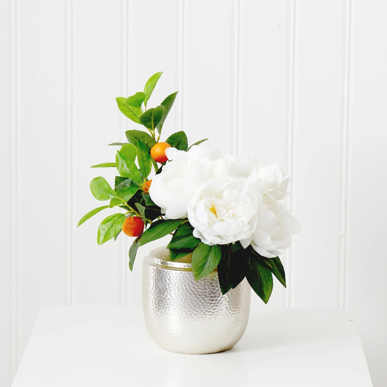 16” Artificial Peony Dahlia Arrangement White Vase 4 16” Artificial Peony Dahlia Arrangement White Vase - Image 4