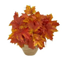 16” Autumn Maple Leaf Artificial Plant In Decorative Planter