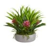 16” Bromeliad & Grass Artificial Plant In Ceramic Vase