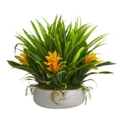 16” Bromeliad & Grass Artificial Plant In Ceramic Vase -Artificial Trees Store artificial 16 bromeliad grass artificial plant in ceramic vase nearly natural yellow 725630
