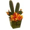 16” Cymbidium Orchid And Cactus Artificial Arrangement In Green Vase