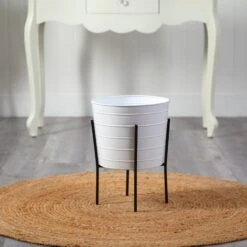 16” Farmhouse Metal Ribbed Planter -Artificial Trees Store artificial 16 farmhouse metal ribbed planter nearly natural 678901