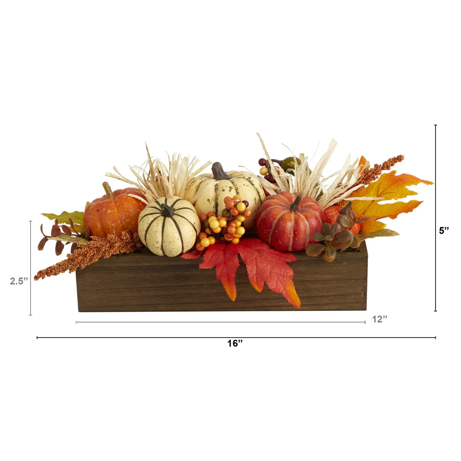 16” Harvest Pumpkin And Berries Artificial Arrangement In Wood Vase 2 16” Harvest Pumpkin And Berries Artificial Arrangement In Wood Vase - Image 2
