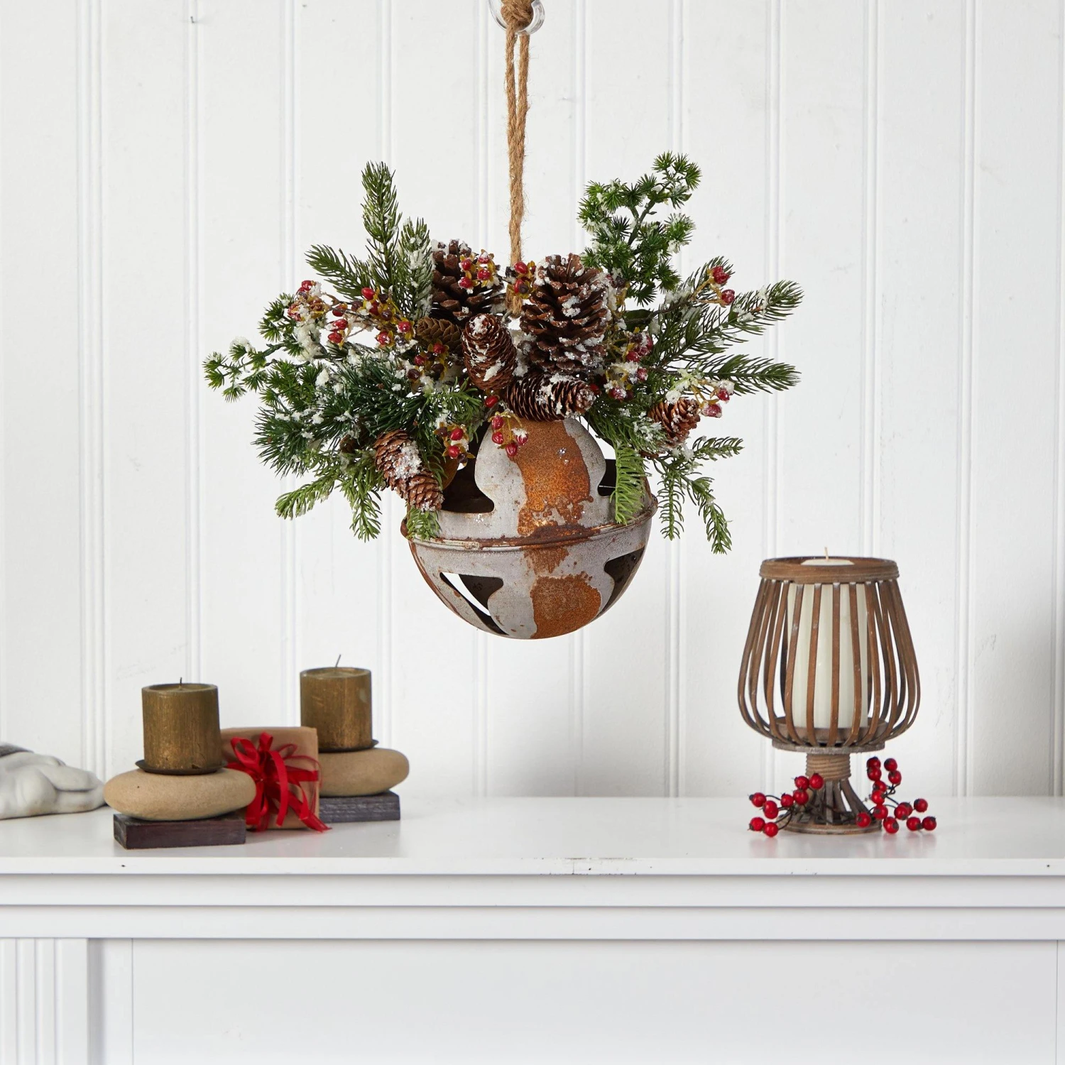 16” Holiday Christmas Jumbo Metal Bell Ornament With Artificial Holly, Berries And Pine 4 16” Holiday Christmas Jumbo Metal Bell Ornament With Artificial Holly, Berries And Pine - Image 4