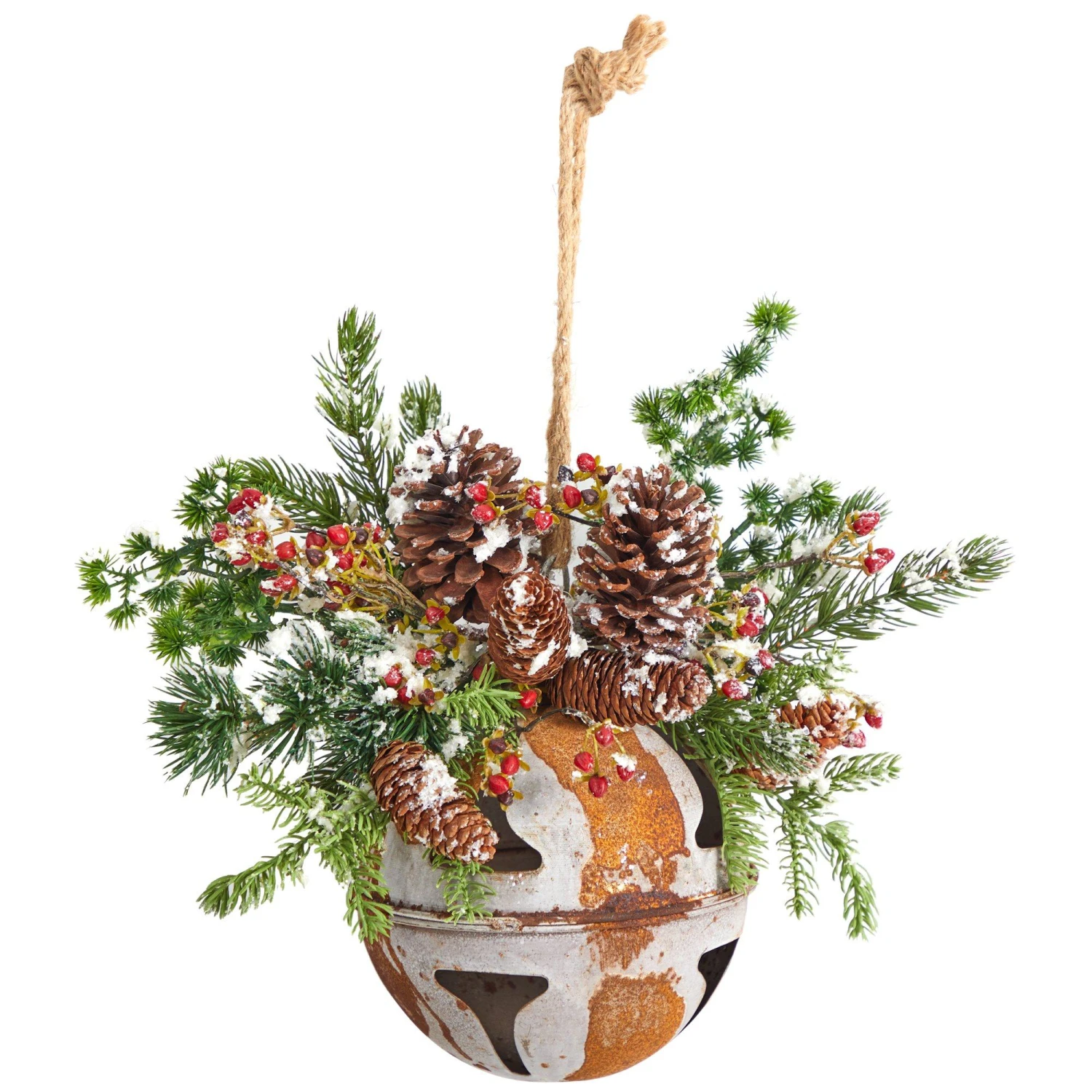 16” Holiday Christmas Jumbo Metal Bell Ornament With Artificial Holly, Berries And Pine 3 16” Holiday Christmas Jumbo Metal Bell Ornament With Artificial Holly, Berries And Pine - Image 3