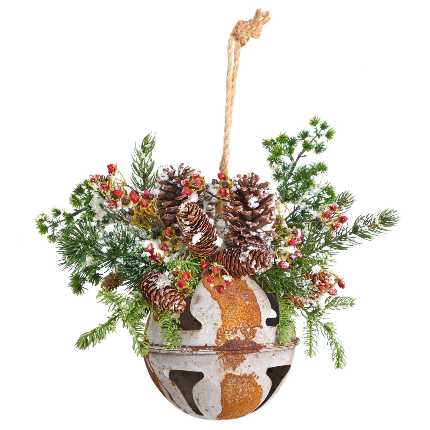 16” Holiday Christmas Jumbo Metal Bell Ornament With Artificial Holly, Berries And Pine 1 16” Holiday Christmas Jumbo Metal Bell Ornament With Artificial Holly, Berries And Pine