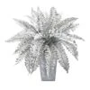 16” Metallic Silver Boston Fern Artificial Plant In Embossed White Planter