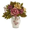 16” Peony Artificial Arrangement In Flower Print Jar