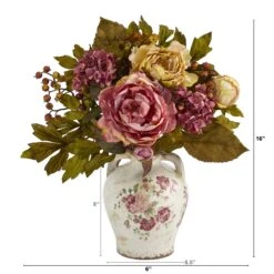 16” Peony Artificial Arrangement In Flower Print Jar 5 16” Peony Artificial Arrangement In Flower Print Jar -Artificial Trees Store artificial 16 peony artificial arrangement in flower print jar nearly natural 585102