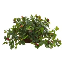 16" Raspberry Artificial Plant In Decorative Planter"