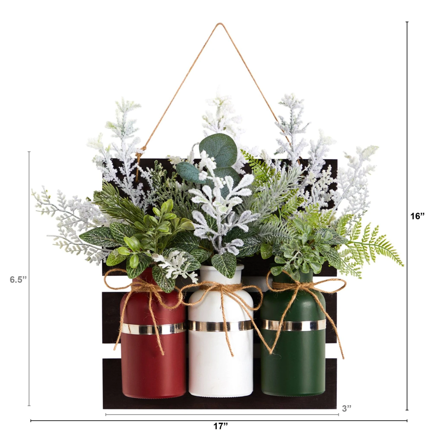 17” Holiday Assorted Christmas Pine Hanging Three Piece Mason Jar Arrangement Wall Art Décor 2 17” Holiday Assorted Christmas Pine Hanging Three Piece Mason Jar Arrangement Wall Art Décor - Image 2