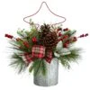 17” Pinecone And Berries Arrangement With Decorative Metal Vase And Wrired Red Tree