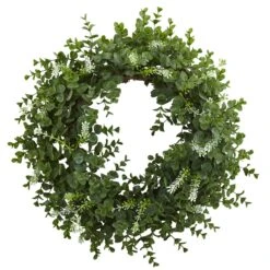 18” Eucalyptus Double Ring Wreath W/Twig Base