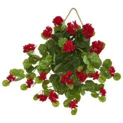 18” Geranium Artificial Plant In Decorative Hanging Frame