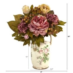 18” Peony Artificial Arrangement In Floral Pitcher -Artificial Trees Store artificial 18 peony artificial arrangement in floral pitcher nearly natural 203369
