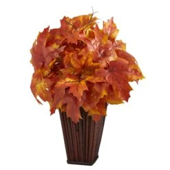19” Autumn Maple Leaf Artificial Plant In Decorative Planter