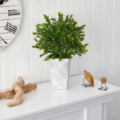 19” Boxwood Artificial Plant In Embossed White Planter (Indoor/Outdoor) -Artificial Trees Store artificial 19 boxwood artificial plant in embossed white planter indooroutdoor nearly natural 307006
