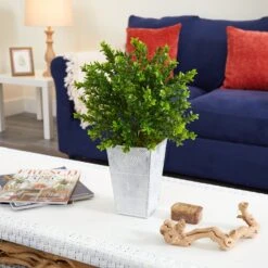 19” Boxwood Artificial Plant In Embossed White Planter (Indoor/Outdoor) -Artificial Trees Store artificial 19 boxwood artificial plant in embossed white planter indooroutdoor nearly natural 348486