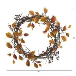 19” Harvest Leaf, Berriesand Twig Artificial Wreath -Artificial Trees Store artificial 19 harvest leaf berries and twig artificial wreath nearly natural 618568