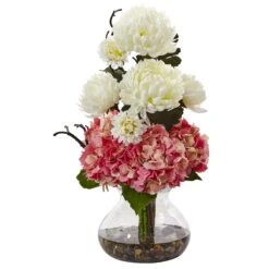 19” Hydrangea And Mum In Vase -Artificial Trees Store artificial 19 hydrangea and mum in vase nearly natural white pink 374095