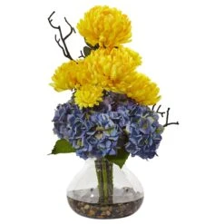 19” Hydrangea And Mum In Vase -Artificial Trees Store artificial 19 hydrangea and mum in vase nearly natural yellow purple 368670