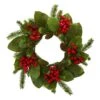 19” Magnolia Leaf, Berry And Pine Artificial Wreath