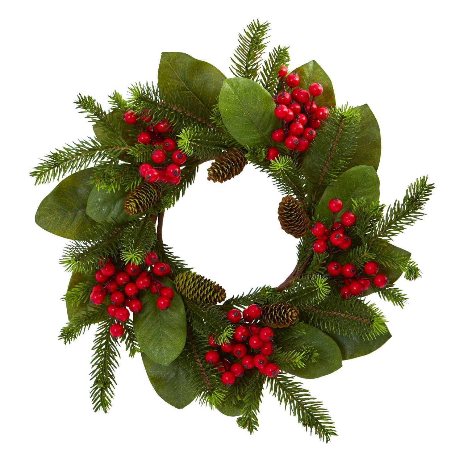19” Magnolia Leaf, Berry And Pine Artificial Wreath 1 19” Magnolia Leaf, Berry And Pine Artificial Wreath