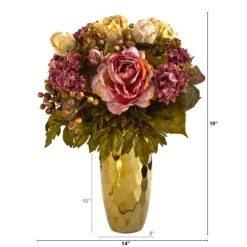 19” Peony Artificial Arrangement In Gold Vase 5 19” Peony Artificial Arrangement In Gold Vase -Artificial Trees Store artificial 19 peony artificial arrangement in gold vase nearly natural 623125