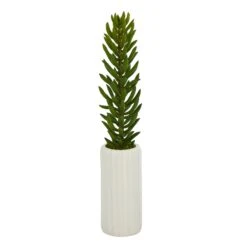19” Succulent Artificial Plant In White Planter