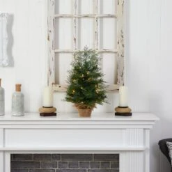 2’ Artificial Christmas Tree In Burlap Base With 35 Warm White LED Lights -Artificial Trees Store artificial 2 artificial christmas tree in burlap base with 35 warm white led lights nearly natural 234860