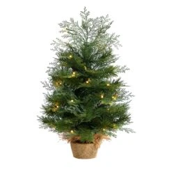 2’ Artificial Christmas Tree In Burlap Base With 35 Warm White LED Lights