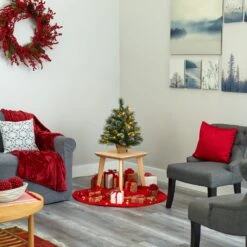 2’ Frosted Pine Artificial Christmas Tree With 35 Clear LED Lights, Pinecones And Burlap Base -Artificial Trees Store artificial 2 frosted pine artificial christmas tree with 35 clear led lights pinecones and burlap base nearly natural 810079