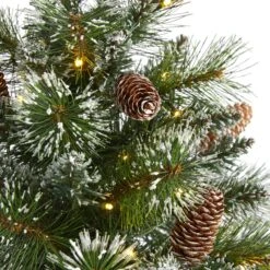 2’ Frosted Pine Artificial Christmas Tree With 35 Clear LED Lights, Pinecones And Burlap Base -Artificial Trees Store artificial 2 frosted pine artificial christmas tree with 35 clear led lights pinecones and burlap base nearly natural 931270