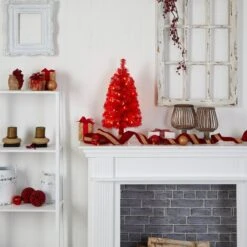 2’ Red Artificial Christmas Tree With 35 LED Lights And 72 Bendable Branches -Artificial Trees Store artificial 2 red artificial christmas tree with 35 led lights and 72 bendable branches nearly natural 447982