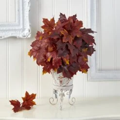 20” Autumn Maple Leaf Artificial Plant In Metal Planter