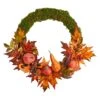 20” Autumn Pumpkin, Gourd And Fall Maple Leaf Artificial Wreath