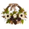 20” Autumn Sunflower, White Pumpkin And Dried Lotus Pod Artificial Fall Wreath With Decorative Bow