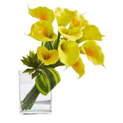 20’’ Calla Lily & Succulent Bouquet Artificial Arrangement -Artificial Trees Store artificial 20 calla lily succulent bouquet artificial arrangement nearly natural yellow 793830