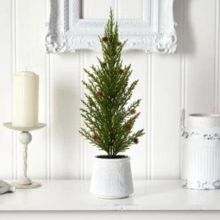 20'' Cedar Pine “Natural Look” Artificial Christmas Tree -Artificial Trees Store artificial 20 cedar pine natural look artificial tree with mini pine cones in decorative planter nearly natural 622334