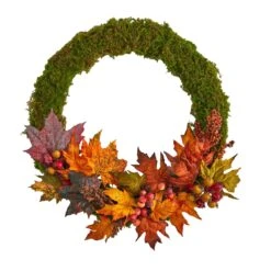 20” Fall Maple Leaf And Berries Artificial Autumn Wreath