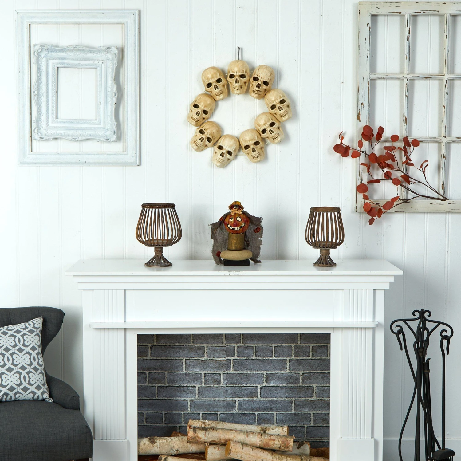 20” Halloween Skull Wreath With Lighted Eyes 4 20” Halloween Skull Wreath With Lighted Eyes - Image 4