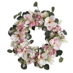 20” Hydrangea And Magnolia Artificial Wreath