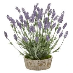 20” Lavender Artificial Plant In Weathered Oak Planter