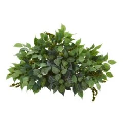 20” Mixed Ficus And Fittonia Artificial Ledge Plant