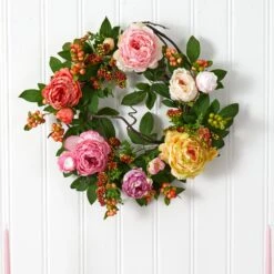 20'' Mixed Peony & Berry Wreath -Artificial Trees Store artificial 20 mixed peony berry wreath nearly natural 712542