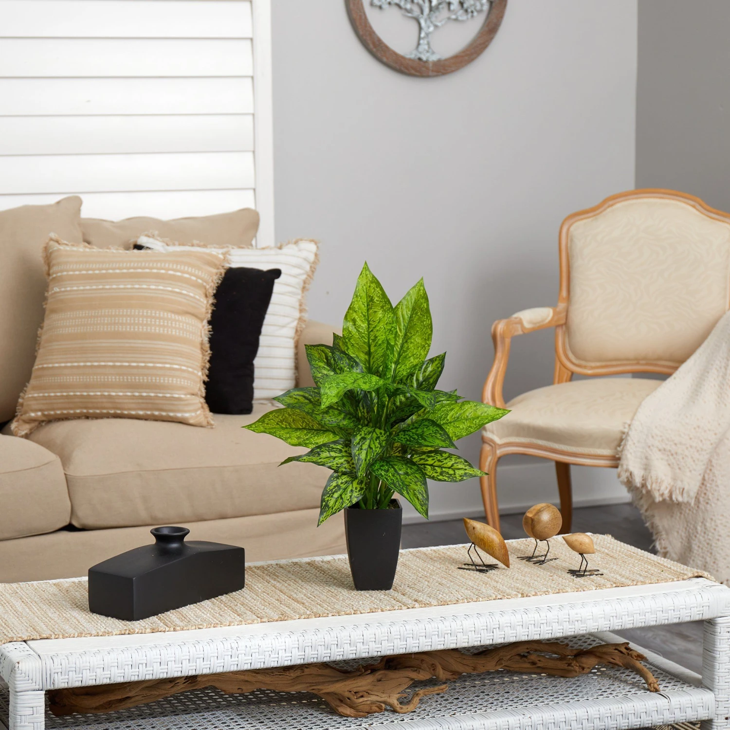 21” Dieffenbachia Artificial Plant In Black Planter 4 21” Dieffenbachia Artificial Plant In Black Planter - Image 4