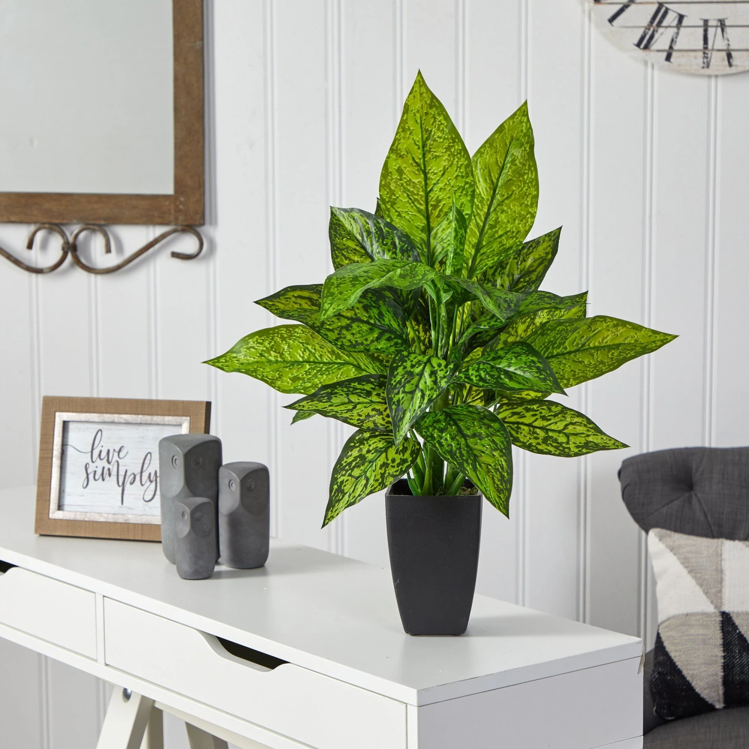 21” Dieffenbachia Artificial Plant In Black Planter 3 21” Dieffenbachia Artificial Plant In Black Planter - Image 3
