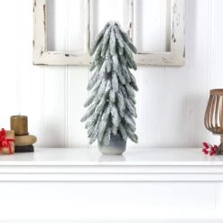 21” Flocked Artificial Christmas Tree In Decorative Planter -Artificial Trees Store artificial 21 flocked artificial christmas tree in decorative planter nearly natural 647006
