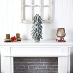 21” Flocked Artificial Christmas Tree In Decorative Planter -Artificial Trees Store artificial 21 flocked artificial christmas tree in decorative planter nearly natural 738881