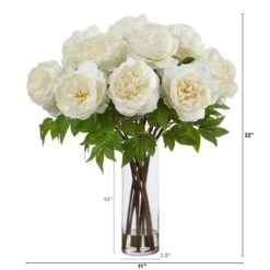22” Artificial Peony Arrangement With Cylinder Glass Vase -Artificial Trees Store artificial 22 artificial peony arrangement with cylinder glass vase arrangement nearly natural 151902